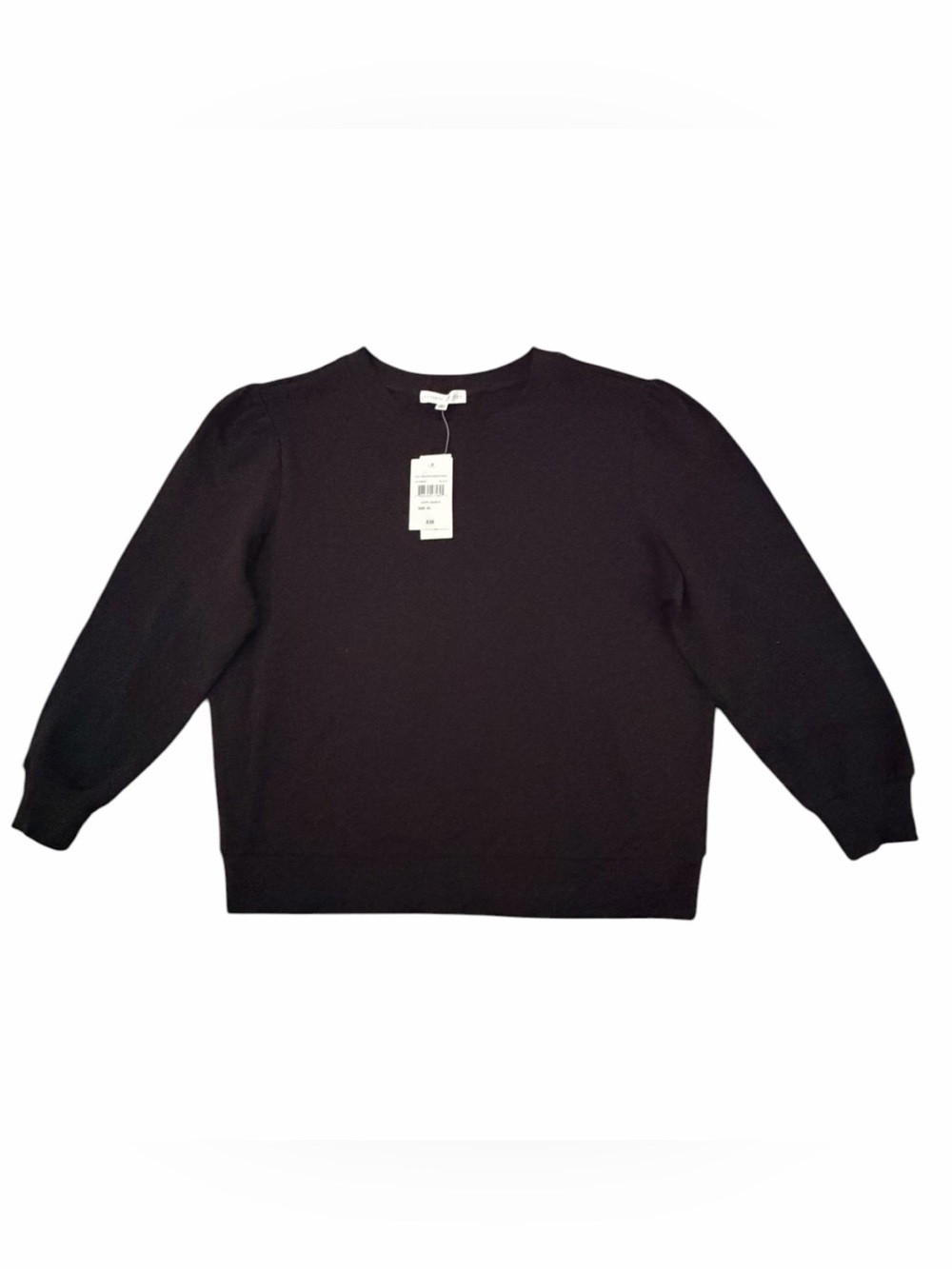 Society stitch black crew-neck puff-sleeve sweatshirt (009)
